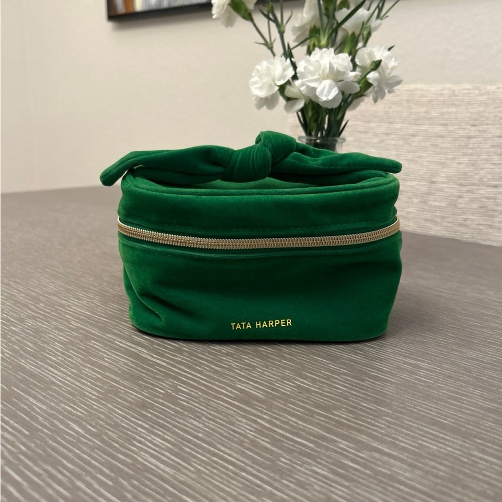 Tata Harper Vibrant‎ Green Pouch with Gold Accents